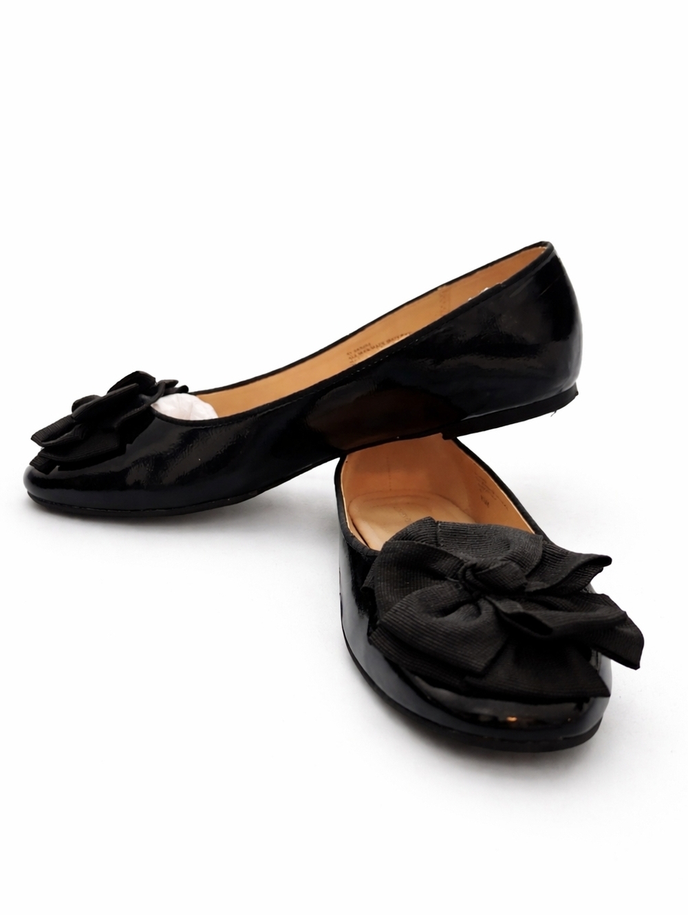 Adrienne Vittadini Black Patent Ballet Flats with Bow Accent Size 8.5 - Picture 2 of 4